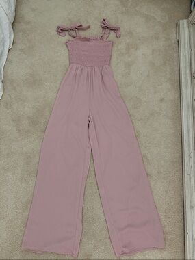 Lulu's Dusty Rose Tie-Shoulder Wide-Leg Jumpsuit